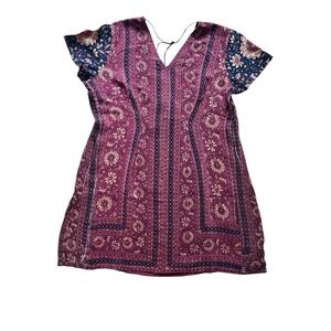 Ritu Kumar Block Print Floral Silk Tunic Top Boho Indie, Size Medium